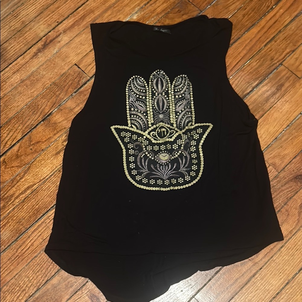 Black Sleeveless Top with Hamsa Design